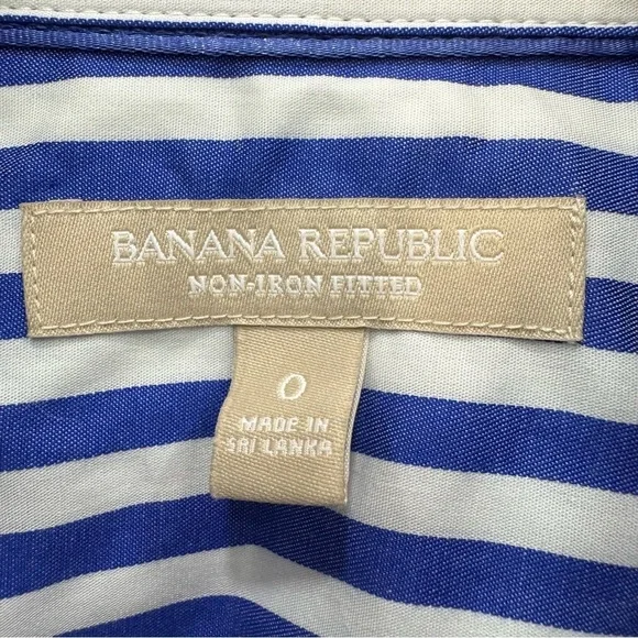 BANANA REPUBLIC Blue Striped Shirt Blouse Button front classic non iron fitted 0 - Picture 4 of 6
